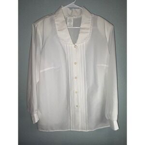 Vintage White Pintuck Lace Trim Button Front Blouse Size 18W Made in USA 8105